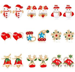 Orecchini natalizi a forma di cartone animato, bastoncini di cristallo, strass, pupazzo di neve, guanti, cappello, campana, mela, orecchino per le donne, regalo per ragazze
