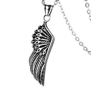 Long Necklace Men Wing Pendants Stainless Steel Gifts For Accessories Feather Chain Fashion Punk Jewelry Whole Pendant Necklac291i