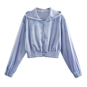 Blsqr Zip-Up Spring Women Bluzy Kieszenie Slim Kurtka Crop Odzież Kobiet Odzież Sexy Hoody Velvet Coats 210430