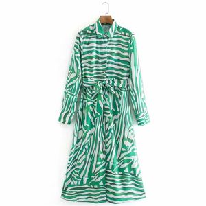 Summer Striped Women Dress Long Sleeve Turn-down Collar Sashes Bow Tie es Female Vintage Elegant Street vestidos 210513