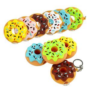 Donut hand pipe Silicone smoking pipes Oil Burner heat resistant 60mm with keychain and glass bowl