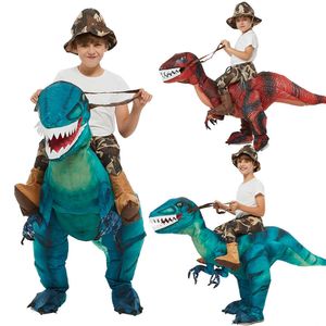 Velociraptor T Rex Maskotki Nadmuchiwany Kostium Dla Dzieci Anime Halloween Kostiumy Dinozaur Prezent Urodzinowy Dla Party Cosplay Blow Up Q0910