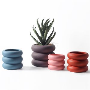 Nordic Style Colorful Ceramic Flowerpot Succulent Cactus Planter Green Flower Pot with Tray for Garden Decoration Potted Plants 211130