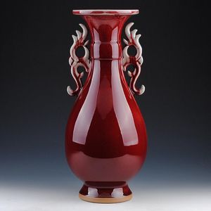 Vasos jingdezhen ceramics jun lang pêra-em forma de garrafa aberto orelhas vermelhas chinês artesanato decoração de móveis