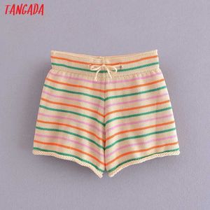 Tangada kvinnor colorfu randig sticka shorts strethy midja kvinnlig retro casual shorts pantalones sw35 210609