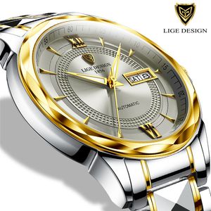 Lige Original Brand Wrist Klockor Mens Automatisk Självvind Tungsten Stål Vattentät Affärsmekanisk Klocka Relogio Masculino 210517