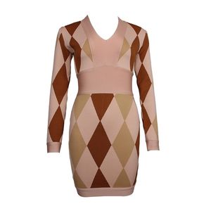 Sexy Mini Dress Kobiety Drukuj Arrival Bodycon Party Clubwear Długi Rękaw Bandaż ES 210515