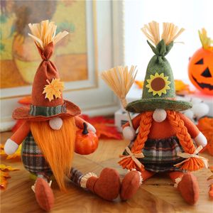 Thanksgiving Party Sunflower Faceless Dwarf Doll Söt Pumpkin Head Decoration Ornament Solrosor Kawaii Cartoon Toy