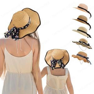 2 pezzi cappelli di paglia estivi per mamma e bambini moda berretto traspirante ragazze donne cappello da spiaggia cappello da sole bella tesa larga genitore-bambino visiera parasole esterna