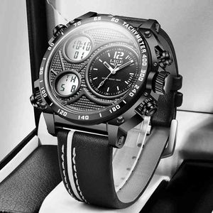 Lige Mężczyźni Zegarki Top Marka Luksusowy LED Sport Wodoodporny Chronograph Moda Dual Wyświetlacz Skórzany Luminous Wojskowy zegarek dla mężczyzn 210517