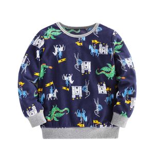 Hoppmätare Ankomst Fleece Boys Flickor Sweatshirts Dragons Print Söt Vinter Höst 2-7t Baby Polyester Hooded T Shirts Kids 210529