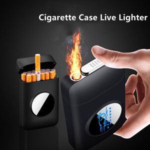 New Resin Windproof Flameless Cigarette Case Lighter Rechargeable USB Electric Lighter 19PCS Tobacco Storage Holder Men Gadgets Gift