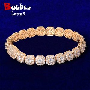9mm Square Clustered Tennis Chain Men's Bracelet Hip Hop Link Finish Zirconia Copper Gold Color Fashion Rock Jewelry 211124