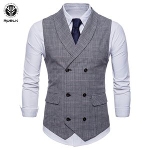 Ruelk Spring and Autumn Herrens mode Märke Lattice Suit Vest Jacket Casual Ärmlös Slim Stilig Stor Storlek M-4XL 210923