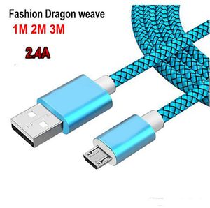 USB-kabel 1m 2m 3m 10ft nylon flätad laddningskabel Fast laddarekabel USB-datakabel för Huawei LG Not 10 11 Pro Max