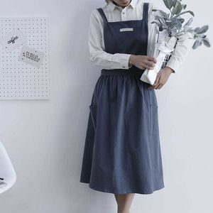 Nordic Cotton Women Pleated Skirt Aprons Kitchen Restaurant Cooking Aprons With Pocket Work Apron Waiter Kitchen Cook Tool U1888 210622