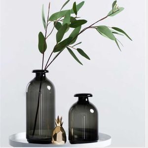 CuteLife Ins透明な黒ガラス花瓶北欧の装飾家の植物花瓶の花モダンなテーブルの結婚式の花瓶ガラステラリウム210623