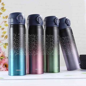 Vacuum Flask Thermos Mug Coffee For Tea Stainless Steel Cup Portable Stars Color Gradient Bottle Travel Thermal Mug 350ml/500ml 210809