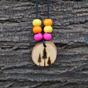 Wholesale customizable charm resale online - Customizable Wood Pine Tree Necklace Charm Nature Colorful Beads Jewelry Christmas Gift Chains