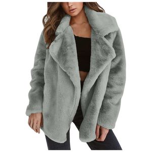Women's Fur & Faux 2021 Women Winter Warm Coat Thick Long Turn Down Collar Ladies Solid Color #T2G