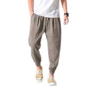 2020 mens sommar linne tunna svettbyxor bomull linne avslappnad harem byxor män joggers man hajuku byxor manliga baggiga pants x0723