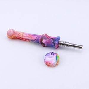 Rökning Dab Straw Nectar Collector Kits Pipe med 100% 14mm G2 Titanium Tips Dabber Tool Food Grad Stråer Silicon Nector Collecters