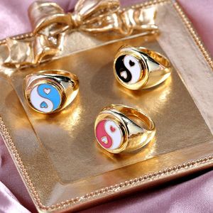 Wholesale yin yang ring silver resale online - Wedding Rings JUST FEEL Glazed Gold Silver Color Yin And Yang For Women Men Korean Cute Daisy Ring Personality Fashion Jewelry