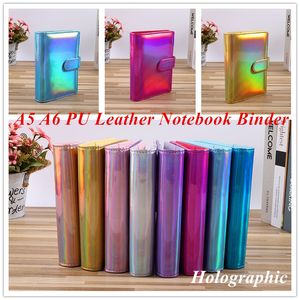 Holographic A5 A6 Pu Leather Notebook Binder Cover Rainbow 6 Ring Binder for Filler Paper Binder Cover with Magnetic Buckle Closure Laser cover many colors