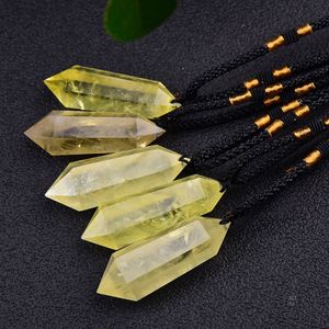 DIY Natural Yellow Crystal Stone Handmade Rope Pendant Necklaces For Women Men Party Club Yoga Energy Decor Jewelry