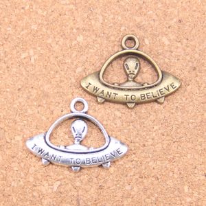 48pcs Antique Silver Bronze Plated alien ET believe spaceship Charms Pendant DIY Necklace Bracelet Bangle Findings 23*30mm