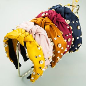 Cerchietto per capelli da donna elegante con nodo superiore e stampa a pois, per ragazze, nero, rosso, giallo, rosa, accessori per capelli alla moda all'ingrosso