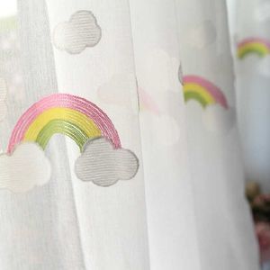 Cartoon Rainbow Clouds Embroidered Tulle Children Curtain for Kids Bedroom Window Kitchen Curtain for Living Room X-ZH045&C 210712