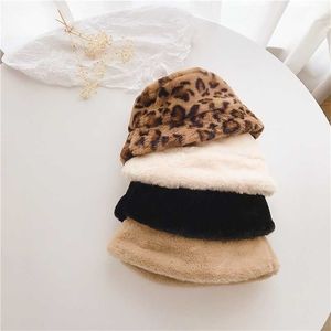 Jesień i zimowy futro królika Leopard Monochromatyczny kapelusz Dzieci koreański wiadro 2-7y rybak baby pluszowy 211023