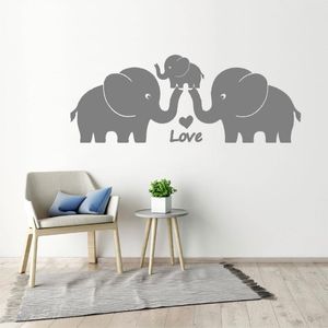 Wall Stickers Family Elephants Love Heart Sticker Mural For Living Room Cute Animals Home Decoration DW21527