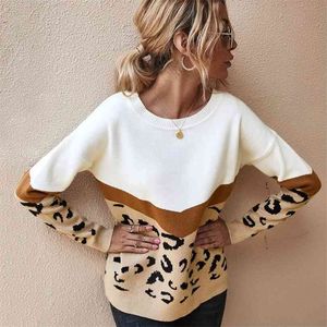 Mode Leopard Frauen Pullover Herbst Winter Damen Oansatz Volle Hülse Casual Jumper Strickte Weibliche Oversize Pullover 210922