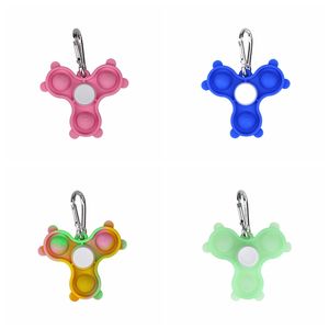 Pop Fidget Spinner Dekompression Leksaker Keychain Set Soft Silicone Tie-Dye Popper Bubble Sensory Triangle för ADHD Ångest Spänningslättnad