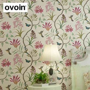 Chinoiserie wallpaper camera da letto parete rivestimento moderno vintage rosa floral wallpaper blu tropicale farfalla tropicale uccelli flower wall paper 210722