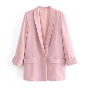 Rosa Långärmad Kvinna Blazer Candy Color Office Ladies Höst Vinter Casual Outwear Women Jacket Coat 210430