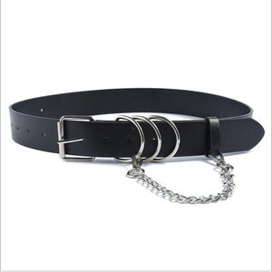 Belts 1pc Punk Women With Chain Silver Buckle Wide PU Leather Waist Strap Jeans Trousers Casual Black Ladies Female Waistband