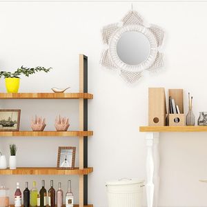 Spiegel W0YF Makramee-Fransen-gewebter Wandspiegel, Boho-Hänger, rund, Kunst-Dekor, Make-up, für Wohnung, Wohnzimmer, Schlafzimmer