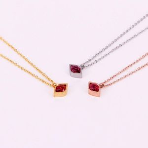 Pendant Necklaces Fashion Stainless Steel Rose Gold Color Crystal CZ Zircon Sex Red Lips Necklace Women Lady Girl Xmas Gift