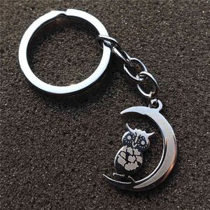 Owl Moon Keyring Stainless Steel Bird Keychains Jewelry Gift For Men Women 12 Pieces Whole