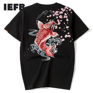 IEFB Frühling Sommer Chinesischer Brokat -Karpfen -Stickerei Kurzarm Herrenmode große Baumwoll -T -Shirt Mans 9Y5872 210524