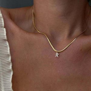 Inlaid Zircon Letter Initial Pendant Necklace for Women Gold Chain Cute Charms Collier Alphabet Necklaces Jewelry Friends Gift