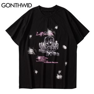 Magliette Harajuku Giapponese Anime Cartoon Girl Stampa Punk Rock Gothic Magliette Camicie Streetwear Hip Hop Casual Top in cotone 210602
