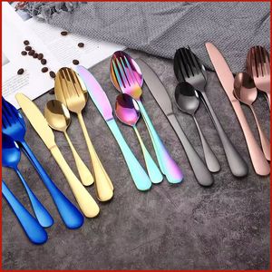 4PCs Dinnerware Set Stainless Steel Flatware Sets Food Grade Silverware Cutlery Utensils Include Knife Fork Spoon Teaspoon