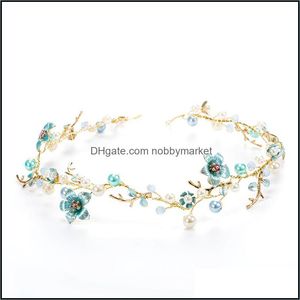 Gioielli per capelli da sposa Dower Me Women Blue Flower Headband Vine Pearl Bridal Aessories Handmade C19041101 Drop Delivery 2021 Somap