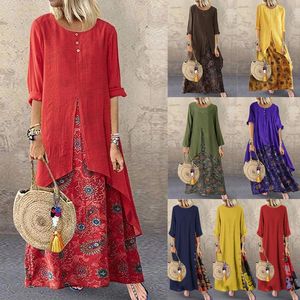 Wholesale tunics for plus size resale online - Casual Dresses S XL Women Long Sleeve Loose Maxi Dress Kaftan Tunic Gypsy Ethnic Boho Floral Beach Sundress Plus Size