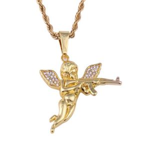 Wholesale cupid charmed resale online - Chains Pattern Boy Cherub Pendant Necklace Shoot Cupid Love God Gold Color Hip hop Male Charm Collar Long Chain