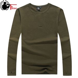 T-shirt herr hög elastisk kvalitet bomull spandex långärmad t-shirt manlig militär stil kläder mode tee toppar för män 210518